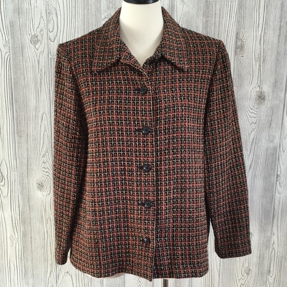 Vintage Alfred Dunner Womens Fall Blazer Jacket Size 14 Brown Red - Picture 1 of 8